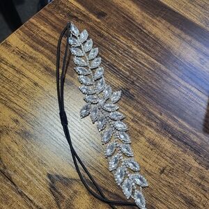 Bridal Crystal Leaf Elastic Headband - Silver